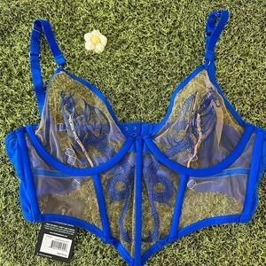 Thistle and Spire Blue Sheer Dragon Embroidered Bra